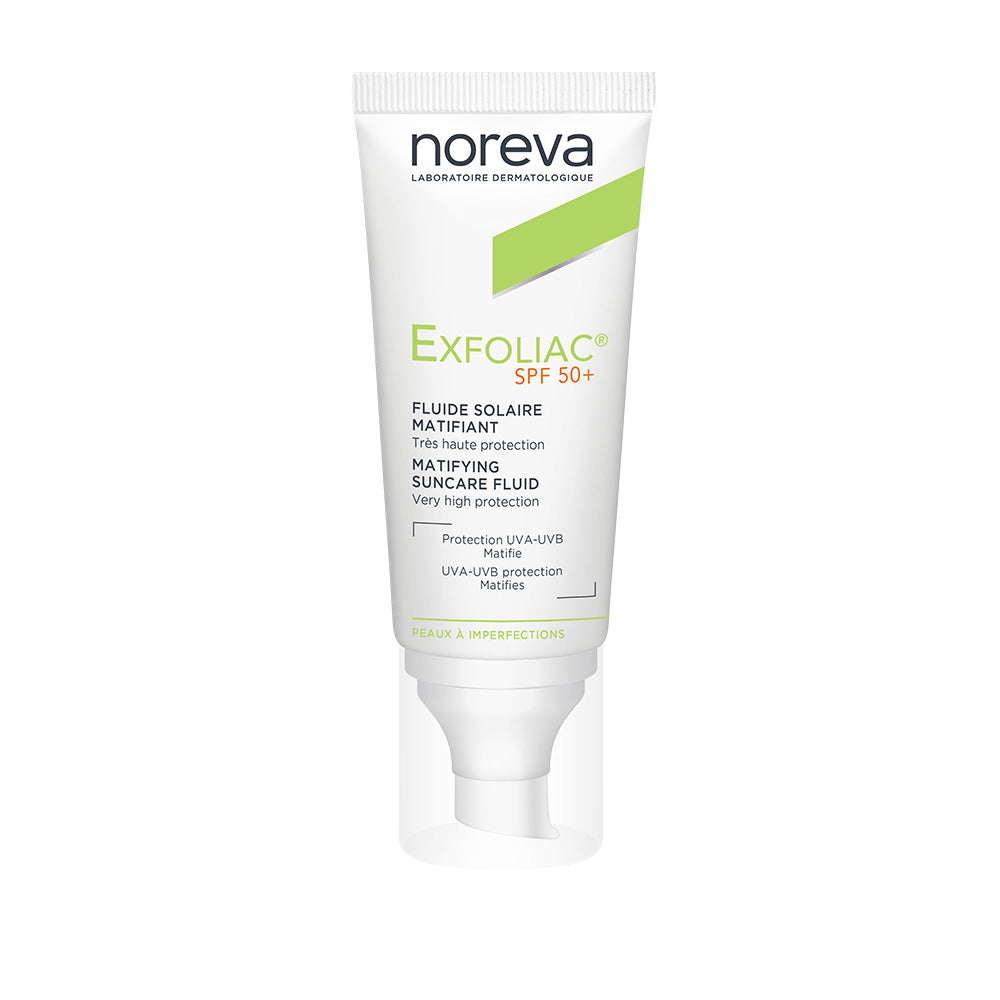 NOREVA EXFOLIAC FLUIDO SOLAR MATIFICANTE PURIFICANTE FPS50+ 40 ML | The Glow Shop