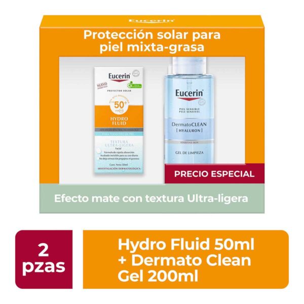 Eucerin Sun Face Hydro Fluid Fps50+ 50Ml + Dermatoclean Gel 200Ml Precio Especial